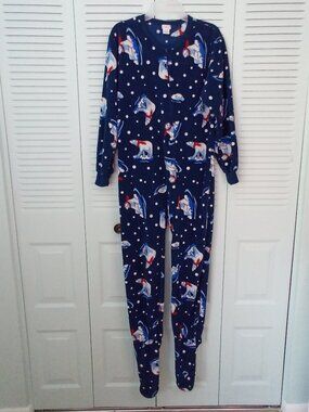 CHEROKEE L (12-14) NAVY FLEECE FOOTIE PAJAMAS POLAR BEAR FULL ZIP SLEEPER COZY